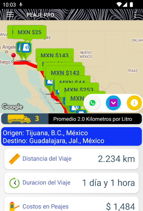 Calcula peajes ycaseta en mexico con la app movil PEAJE PRO.